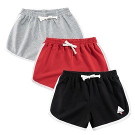 Rolanko Girls' Active Dolphin Shorts 3 Packs for Kids Bike Running Summer Beach Sports (A2-Gray-Red-Black, 13-14 Years)