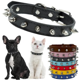 Dog Collar with Spikes, Spiked Cat Collars PU Leather Studded Spiky Puppy Collars for XS Small Medium Dogs Male Pets Like Chihuahua, Black, M