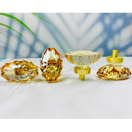 Crystal Cabinet Knobs Gold Drawer Knob Handles Decorative Glass Cupboard Pulls Champagne Color Home Kitchen Decor Oval Flower Shape 4 Pack