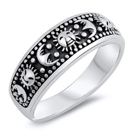 Sun Flower Moon Oxidized Mystical Ring New .925 Sterling Silver Band Size 11