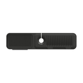 Kitchen Silicone Faucet Splash Pad, Tableware Drying Mat, Sponge Bracket, Suction Tank for Sink (Black, 24"*5.5"*0.7"(61*14*1.7cm))