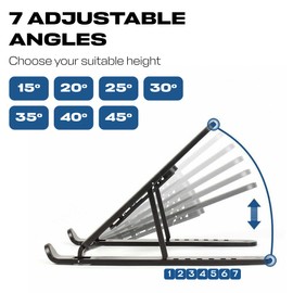 Portable Laptop Stand for Desk, Foldable Adjustable Lightweight Aluminum Black Universal Laptop Holder for 10-17” Notebooks and Tablets