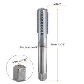 sourcing map M14x2 Metric Thread Tap 6542 Cobalt High-Speed Steel TiCN Coated Plug Tap Right Hand Straight Flutes Screw Threading Hand Tap
