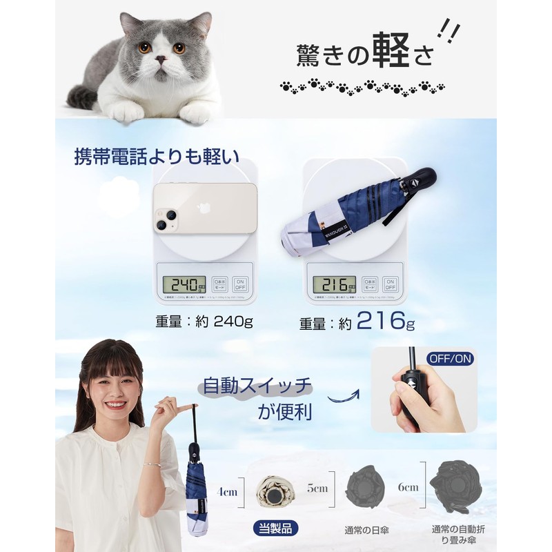 Parasol, Cat and Dog Cute Pattern, Ultra Lightweight, UV Protection,