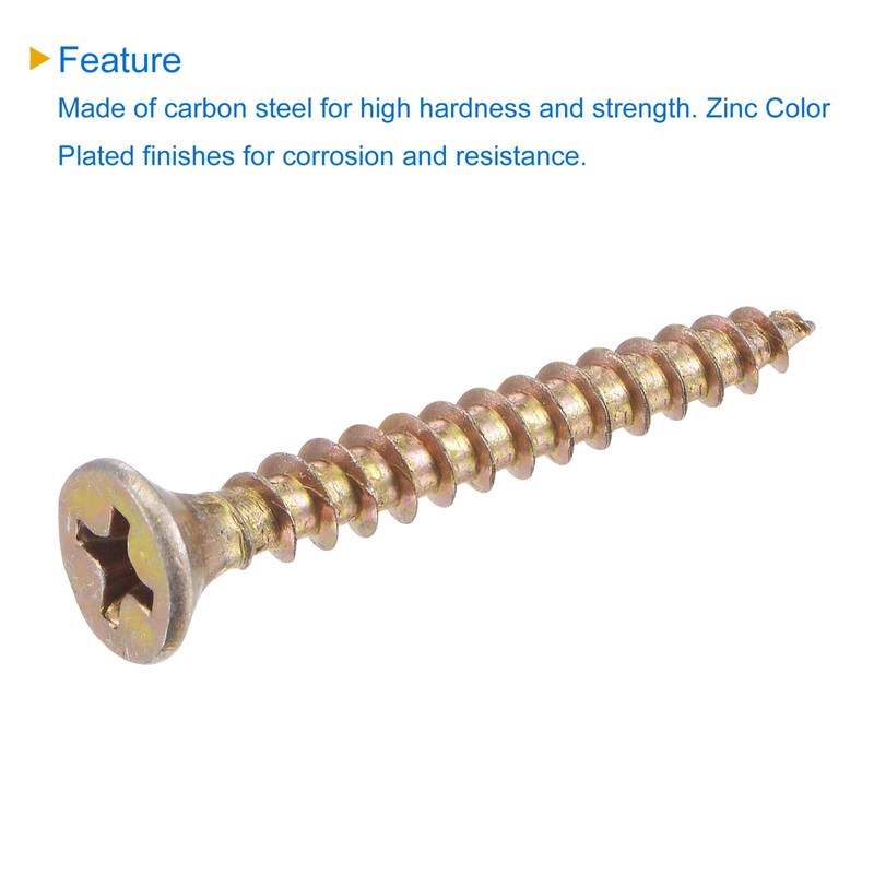 uxcell M4 x 35mm Wood Screws Phillips Flat Head Carbon