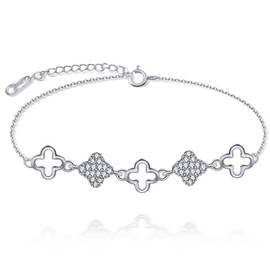 SK.Whiee Women's Bracelet, Happiness Come Bracelet, 925 Silver, Hypoallergenic Bracelet, Thin, Cute, Women's Accessory, Gift, Birthday, White Day, Mother's Day, Platinum Stone Silver Metal