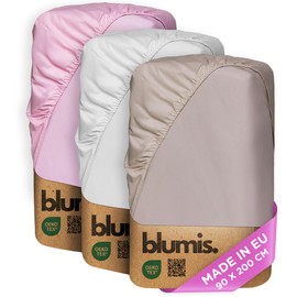 BLUMIS® Percale Bed Sheet 90 x 200 cm 100% Organic Cotton (Pink, 90 x 200 x 25 cm)