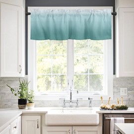Cliduli Ombre Valance for Windows,Teal Turquoise Green Window Treatments 1 Panel Short Curtains for Kitchen Windows Bathroom Bedroom,54 x 18 Inch