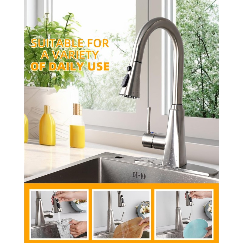 Hibbent Kitchen Sink Faucet Head Replacement, 3-Function Pull Down Sprayer