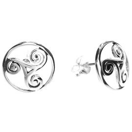 WINDALF ALIJA Boho Earrings Diameter 1.2 cm Celtic Triskele Life Spirals Silver Stud Earrings 925 Sterling Silver, Sterling Silver, No Gemstone