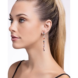 Dainty Long Colorful Gemstone Linear Drop Earrings, Multi Color Rhinestone Stud Statement Earrings, Trendy Chic Boho CZ Gold Plated Jewelry Gift for Women.