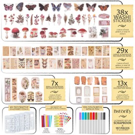 Bstorify Scrapbook Album, (198 PCS) - 70 Pages 25.4 x 25.4 CM With 174 PCS Scrapbooking Paper, 10 PCS Metallic Marker Pens, 6 Sheets Stickers, 120 Photo Corners & 5 Stencils (25.4 x 25.4 CM, Brown)
