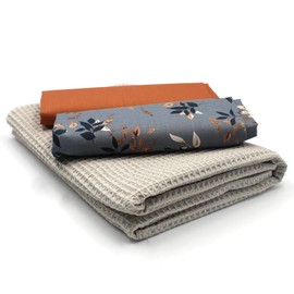 VmG-Store Waffle Pique + Cotton Fabric Set, Colour-Coordinated Waffle Fabric, 100% Cotton Fabric, Tex Standard 100 (Delicate Leaves Grey Set09)