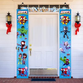 2Pcs Spider and His Friends Birthday party Porch Sign Door Hanging Banner Birthday Party Supplies for Wall Decorations