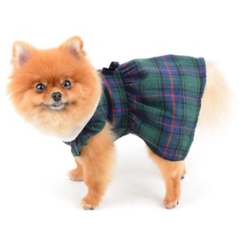 SMALLLEE_LUCKY_STORE Vintage Scottish Plaid Luxury Bow Girls Dog Dress Elegant Pincess Spring Summer Apparel Clothes for Small Pets Kitten Christmas Outfits Puppy Costume,Green,L