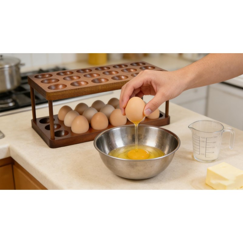 Acacia Wooden Double Layer Egg Holder, 36 Capacity Farmhouse Kitchen