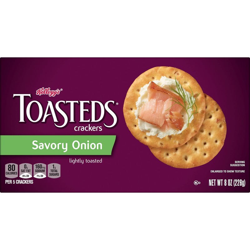 Toasteds Crackers, Party Snacks, Lunch Snacks, Savory Onion, 8oz Box
