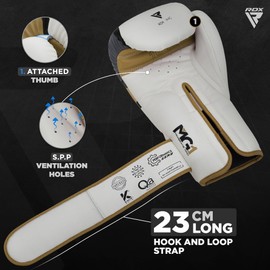 RDX Maya Leather Boxing Gloves Punch Bag Sparring Training Muay Thai Kickboxing Boxing Gloves, gold-coloured