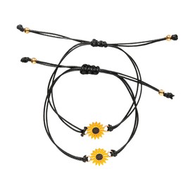 SAFIGLE 2pcs Sunflower Bracelets Alloy Adjustable Braided Bracelets for Women Jewelry for Party, Travel, Beach, Holiday (Brown Card)