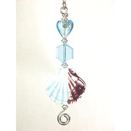 Blue Glass Shell and Heart Ceiling Fan Pull