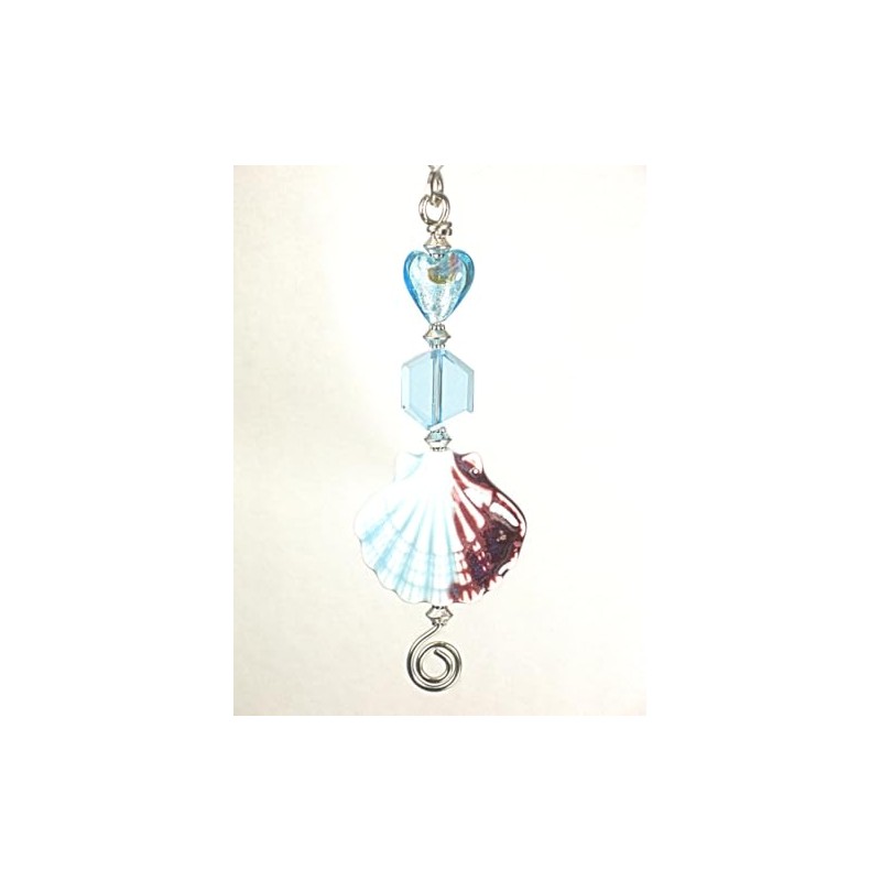 Blue Glass Shell and Heart Ceiling Fan Pull