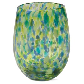 tag 16 oz. Confetti Glass Stemless Wine Drinkware Green And Blue Dishwasher Safe Beverage Glassware Dinner Party Wedding Stemless Wine Glass Green
