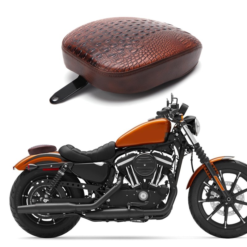 Motorcycle Brown Crocodile Front Driver Solo Seat+Rear Passenger Pillion Pad