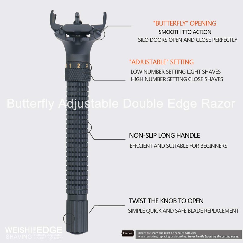WEISHI Butterfly Open Double Edge Safety Razor Nostalgic Adjustable Matte