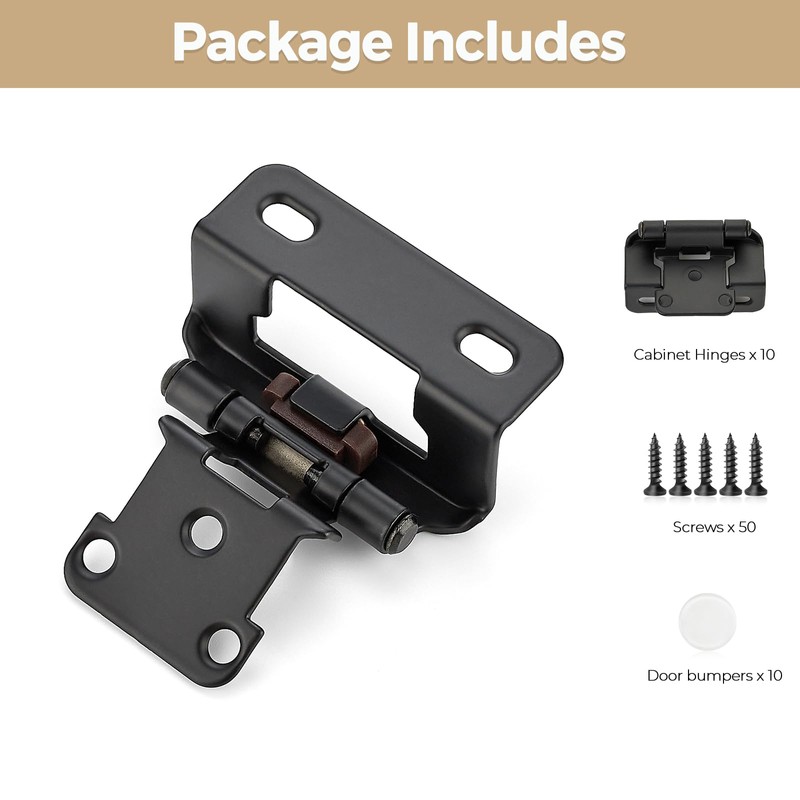 10 Pack 5 Pair Black Cabinet Hinges - 1/2 inch