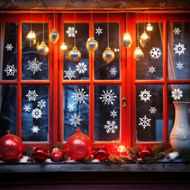 155 Pcs 9 Sheets Snowflake Decorations,Christmas Window Clings Christmas Stickers Window Decorations Decals Indoor Outdoor Holiday Decor for Decoration Holiday Decoration Ornaments Party Supplies