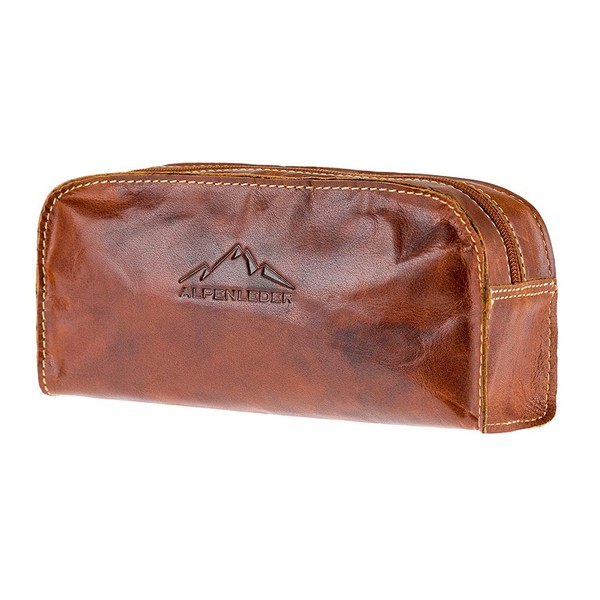 Alpenleder Mainau Multi-Purpose Bag - Genuine Leather Universal Bag - Utility Bag Space for All Things, Suitable as a Toiletry Bag, Pencil Case, Brush Bag, Pen Case (22 x 10 x 7.5 cm), Cognac, 22 x 10 x 7.5 cm