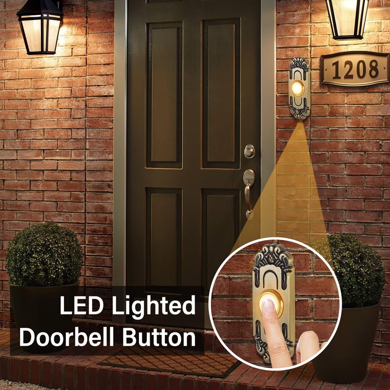 Heavy Duty Doorbell Button Metal Lighted Up Door Bell Wired