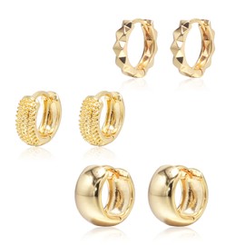 Krstudent 3 Pairs Gold Hoop Earrings Pack 18K Gold Plated Small Hypoallergenic Hoop Huggie Earrings Set for Women Girls