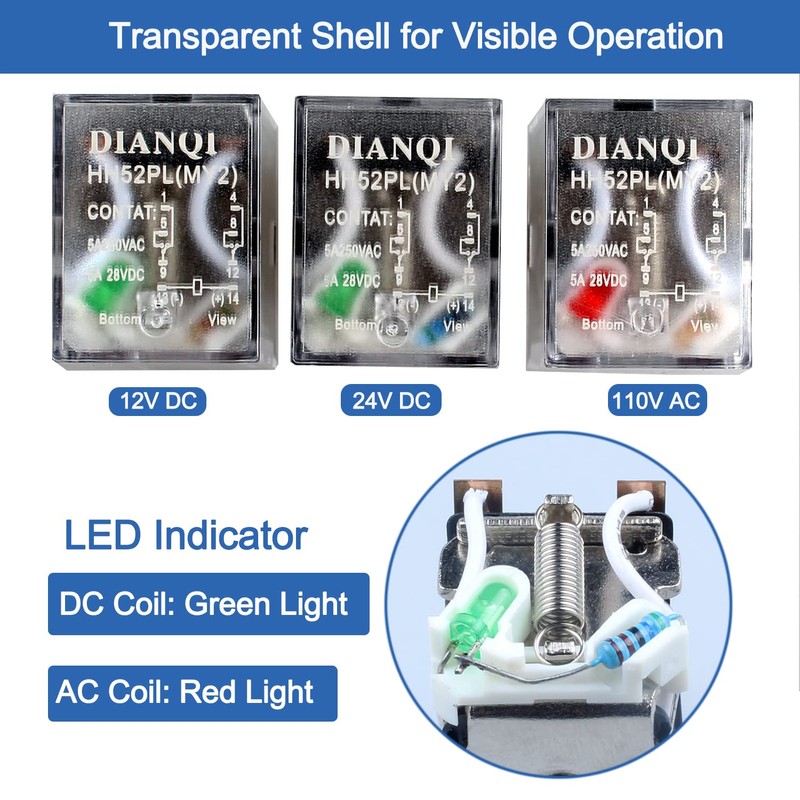 DIANQI 2Pcs 12VDC 8-Pin 5Amp Electromagnetic Power Relay DPDT 2NO+2NC