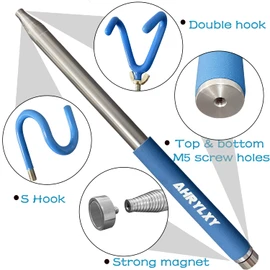 Telescoping Pickup Tool Magnetic Pole with 3 Hooks, 10 FT Telescopic Push Pull Rod Wire Reacher Grabber Disc Golf Retriever, Disc Golf Accessories