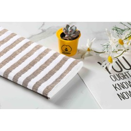 gryeer Set of 8 Microfibre Tea Towels, Super Absorbent, Soft and Thick Kitchen Towels (400 g/m², 117 g/piece), Check Designed with Hanging Bows, 65 x 45 cm (Khaki)