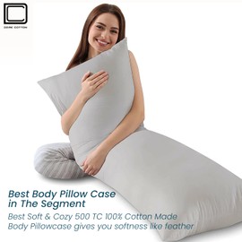 Body Pillow Cover 100% Egyptian Cotton Hotel Quality 1-Pieces Body Pillow Cover Premium 500 Thread Count Body Pillowcase Zipper Closure Silver Grey, Body 20x60