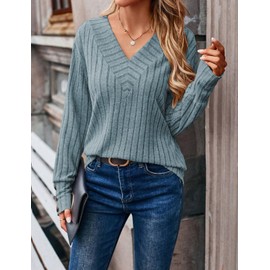 Women's Jumpers, Ladies Tops Size 14 Ladies Sweaters V Neck Jumpers for Women Sweatshirts for Women UK Ladies Long Sleeve Solid Tops Womens Blue Tops Fall Winter Tops