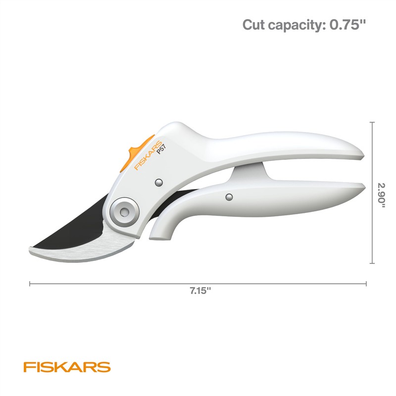 Fiskars Bypass Pruner with PowerLever, Lightweight Garden Shears, White