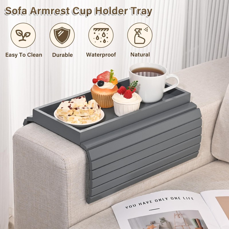 YUBAMIN Bamboo Sofa Arm Tray, Anti-Dropping Couch Arm Tray, Foldable