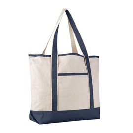 PACK OF 2 Extra Large Heavy Duty Canvas Deluxe Tote Bags, Beach Bags, Reusable Grocery Bags, by BagzDepot (Navy)