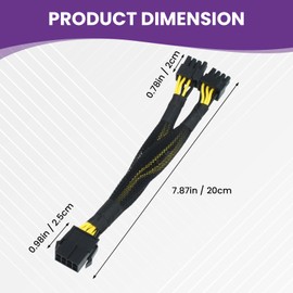 SATUY 8 Pin PCIe Splitter Cable, 2-Pack PCIe 8 Pin Female to Dual 2X 8 Pin (6+2) Male Power Adapter, 8-inch Braided Y-Splitter Power Extension Cable for GPU Graphics Card
