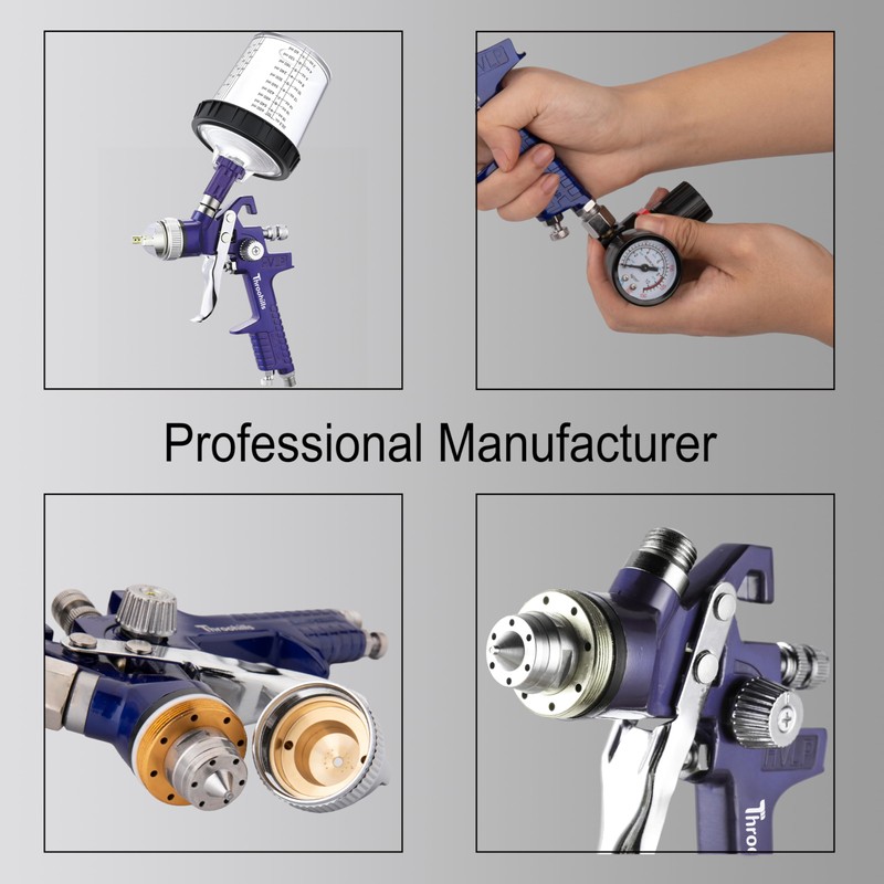 Throohills Professional HVLP Spray Gun, 1.4/1.7/2.0mm Nozzle HVLP High Atomization