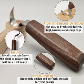 12Pcs Wood Carving Knife Set Walnut Wood Whittling Kit with Detail Wood Knife, Whittling Knife, Hook Knife for Beginners, DIY, Woodworking Carving Knife Sharpener for Spoon, Bowl, Pumpkin, Cup
