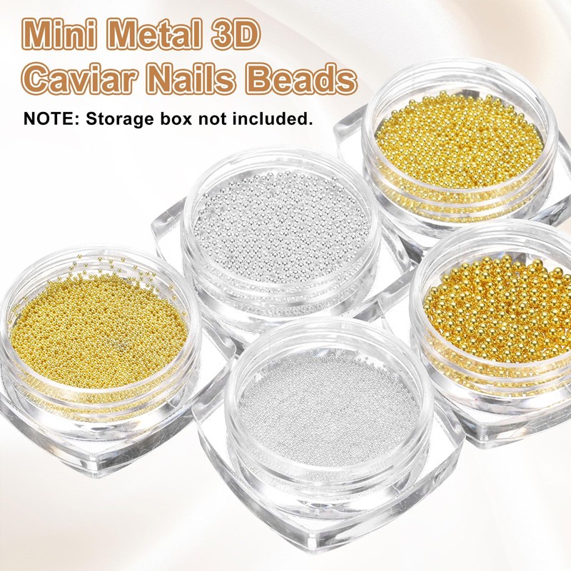 HARFINGTON Nail Art Beads 0.04" (1.0mm) Mini Metal 3D Caviar