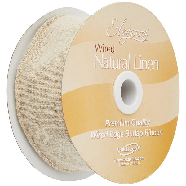 Linen Burlap Natural Wired Edge Eleganza Ribbon 50mm x 1