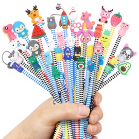 BORISCA 35 PCS Cartoon Animal Pencils + 35 PCS Cute Pencil Toppers, Colourful Animal Kids Pencils Surprise Pencils for Kids Party Bags with Animal Designs, Class Rewards, Birthday, Holiday Gifts