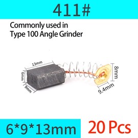 20 Pcs Motor Carbon Brush 6x9x13mm Angle Grinder/Electric Hammer Cutting Machine/Polisher/Hand Drill Carbon Brushes For Replacement Generic Electric Motor Power Tool Part （411#）
