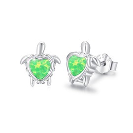 Turtle Earrings/Opal Earrings for Women, 925 Sterling Silver, Turtle Earrings, Animal Earrings, Jewellery for Women, Girls, Children, Silver, Opal