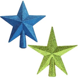 2 Pack Glittered Mini Star Christmas Tree Topper Star Treetop for Small Christmas Tree Ornaments (Blue and Golden)